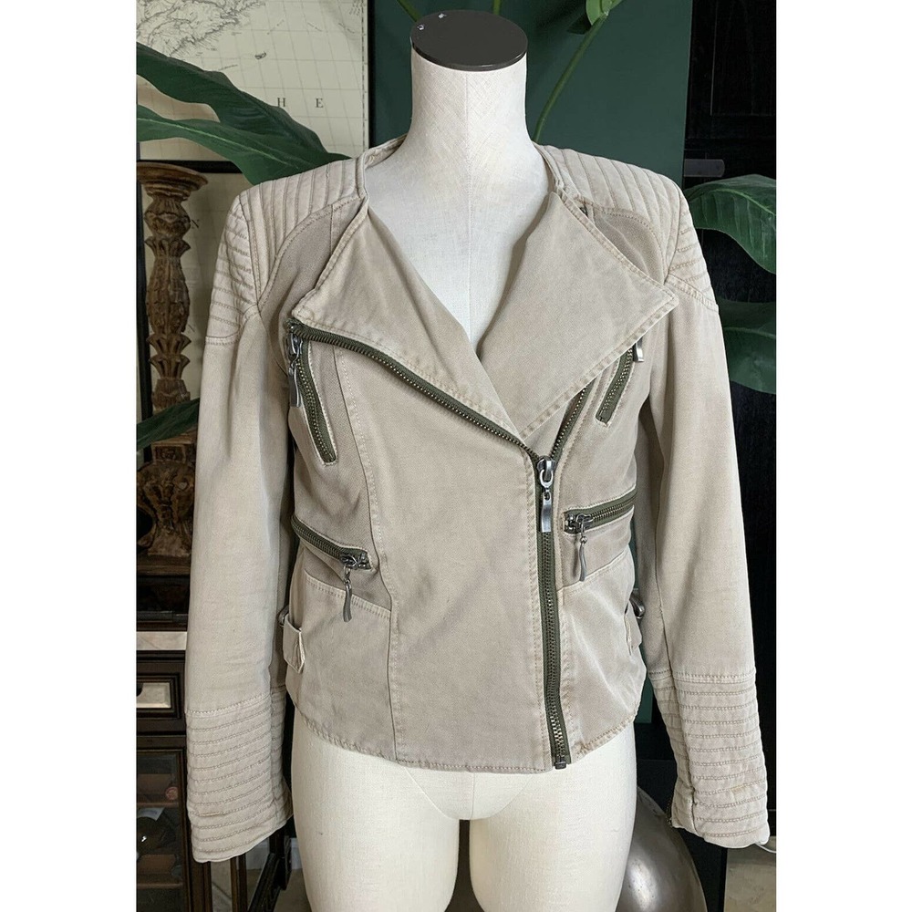 l’arelier Women’s medium brown cotton blend Zip Front Moto jacket